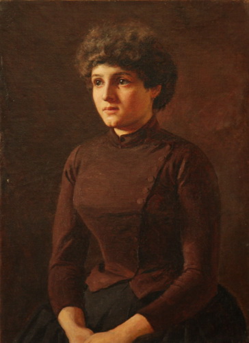 Original Russian painting: Portrait of a girl in a brown blouse. Unknown Russian artist - landofmagazines.com