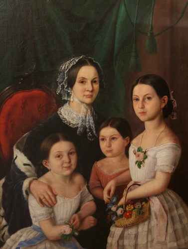 Original Russian painting: Portrait of a woman with her daughters. Unknown Russian artist - landofmagazines.com