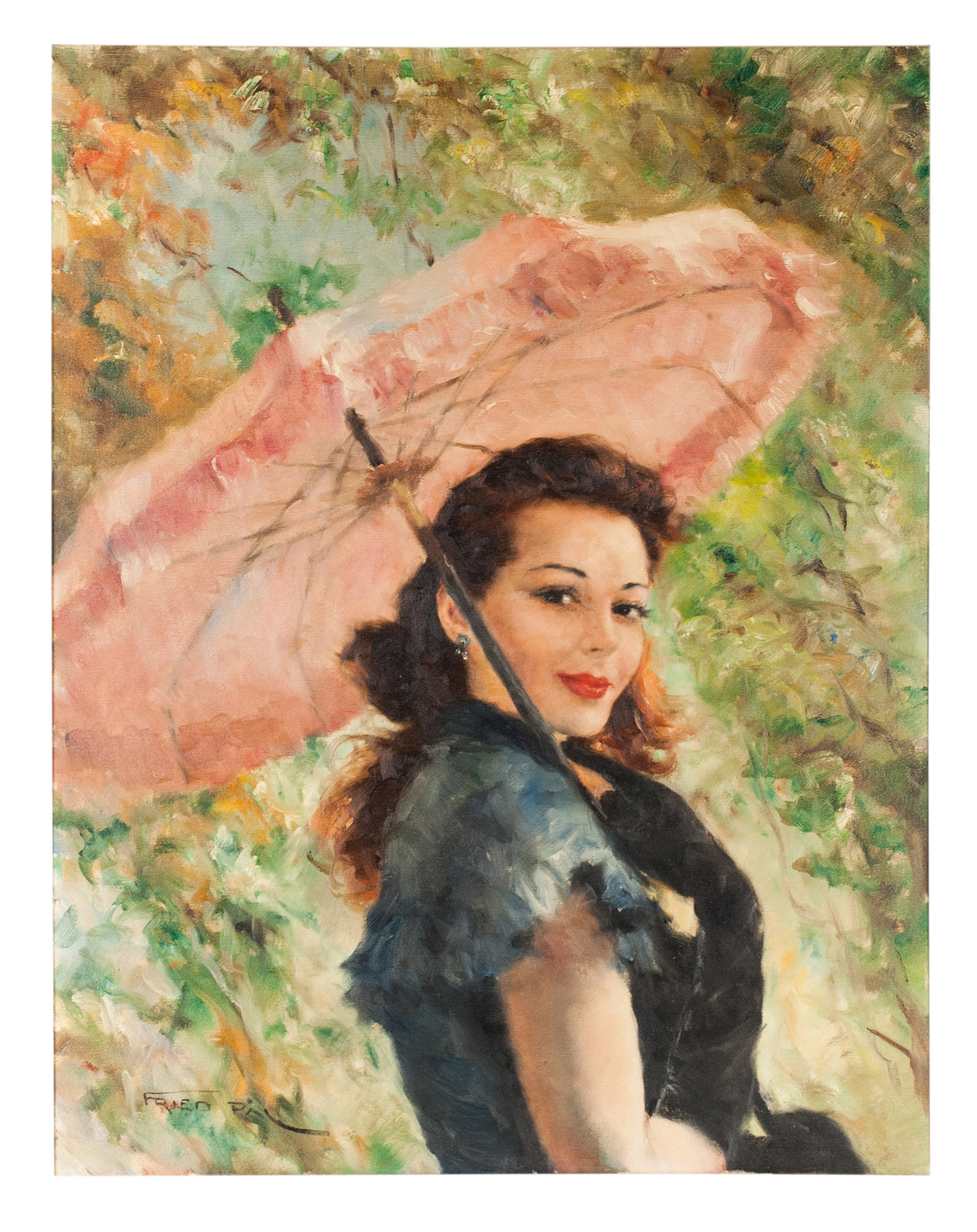 Pal Fried. Rita (Girl with an Umbrella). Oil on canvas. XX cent. - landofmagazines.com