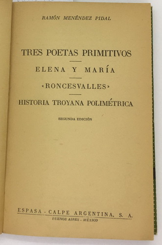 Tres poetas primitivos, Ramon Menendez Pidal In Spanish /Tres poetas primitivos, Ramon Menendez Pidal - landofmagazines.com